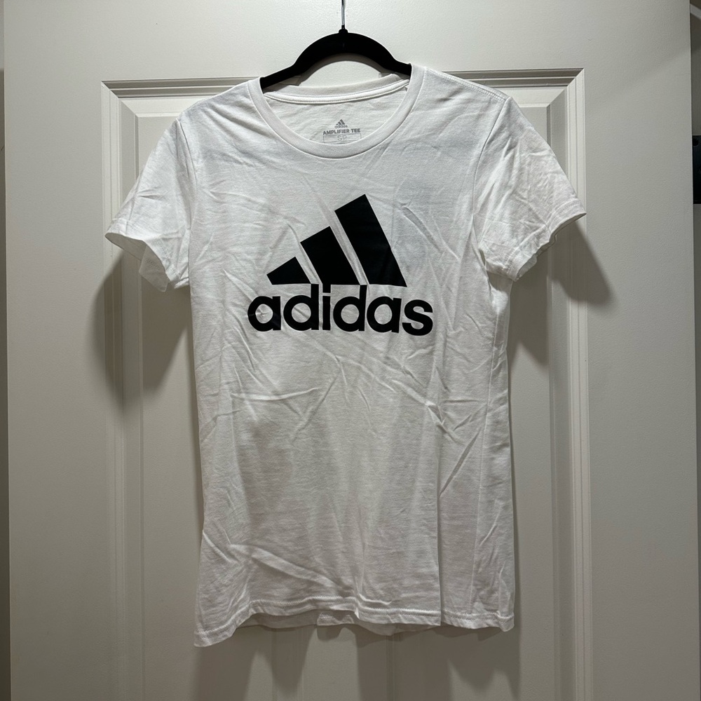 Adidas Amplifier White T-Shirt with Black Logo, Women’s Small